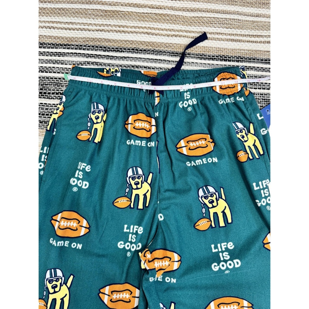 Life Is Good Pajama Pants Mens Small Green Game On Dog Football Lounge Sleepwear - Picture 9 of 14